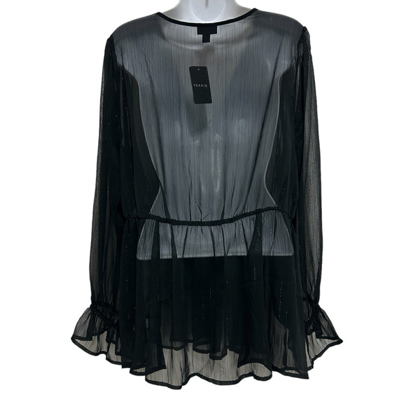Torrid Womens Plus Size 1 Babydoll Crinkle Lurex Chiffon Top Blouse 14-16 - Picture 9 of 15